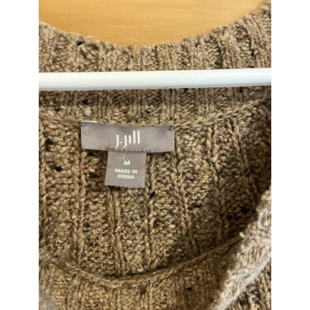 J Jill Sweater Women's Sz M Oatmeal Cable Knit Long Sleeve Pullover Wool Crew - Picture 3 of 5